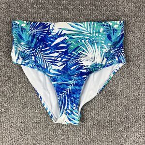 Swim365 Bikini Bottom Womens 16 Blue White Tropical Beach High Waist Swim Briefs